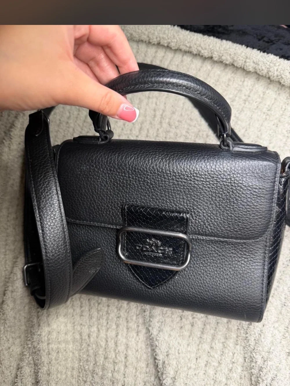 Coach Black Pebbled Leather Satchel with Top Handle